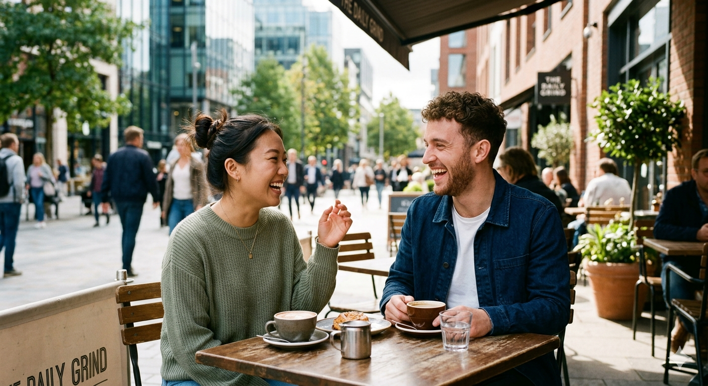 Two people enjoying coffee together at a cozy cafe